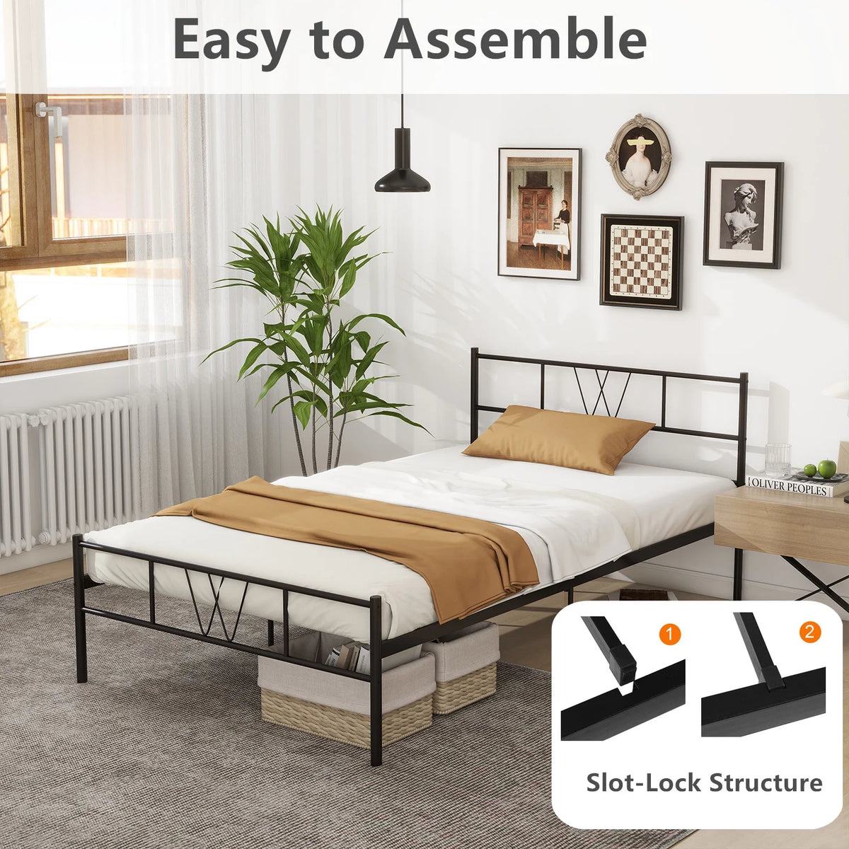 Full Size Metal Platform Bed Frame with Headboard and Footboard T4870