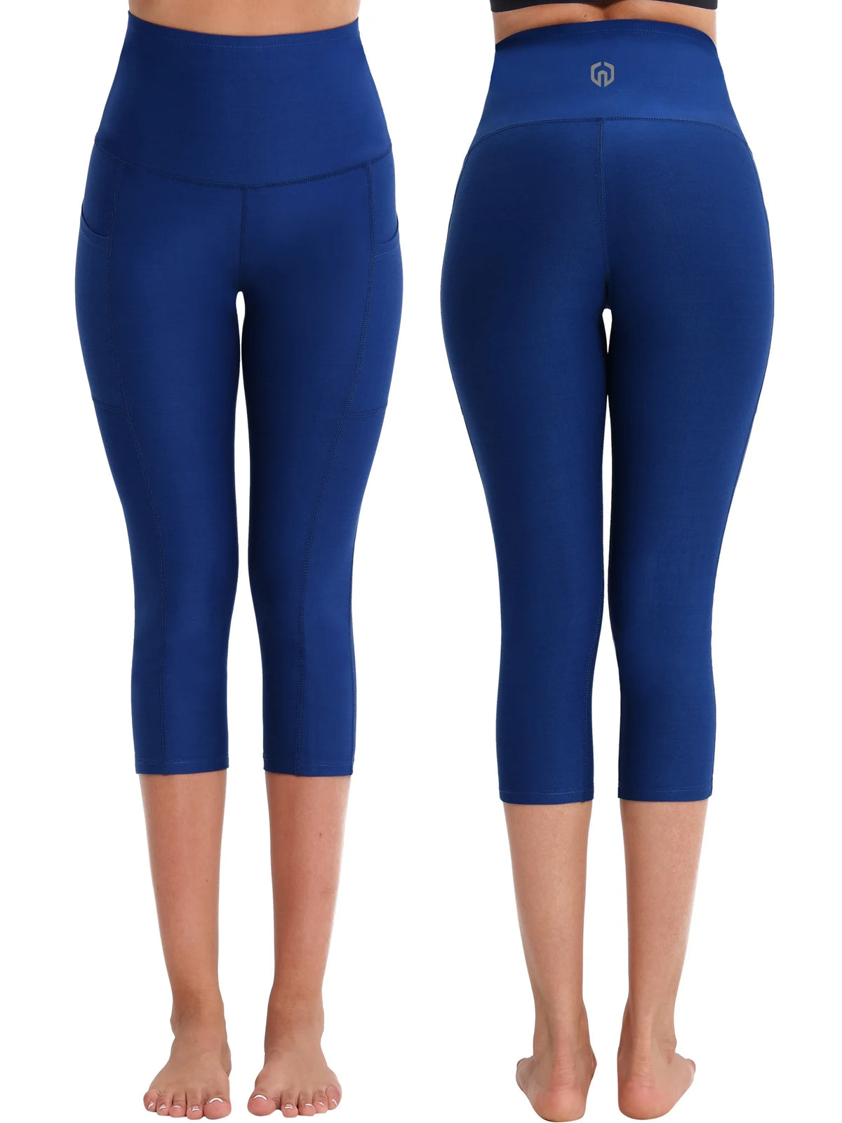 Black Blue High Waist Stretch Capri Leggings with Pockets I935